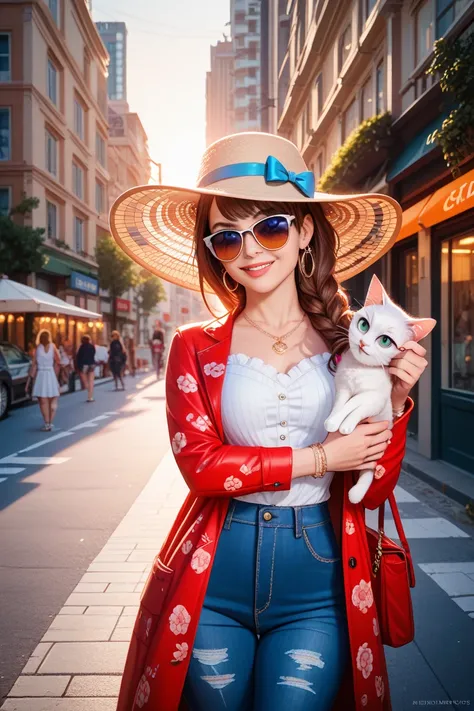 red hat white cat sunglasses