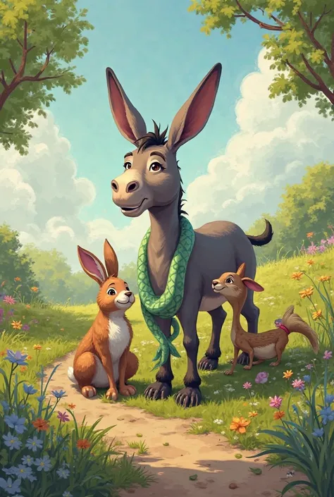 A donkey a snake and a hare