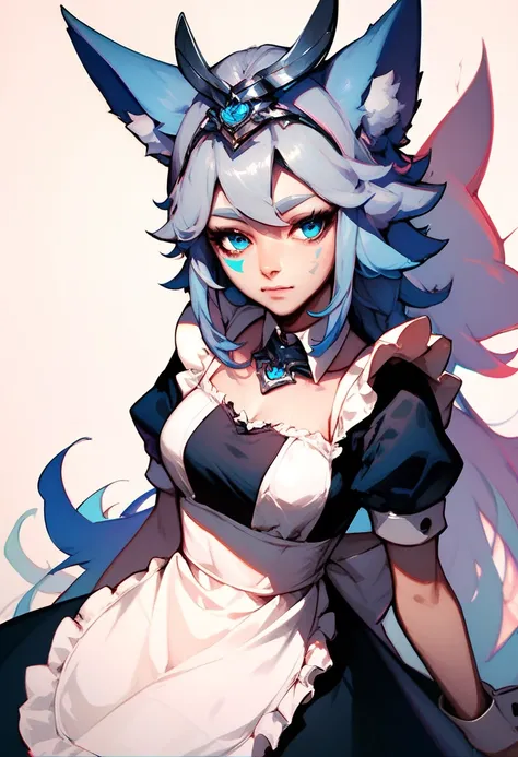 Io, animal ears, a single blue tattoo on his face, 1 girl, Alone, black dress, maid, maid tiara