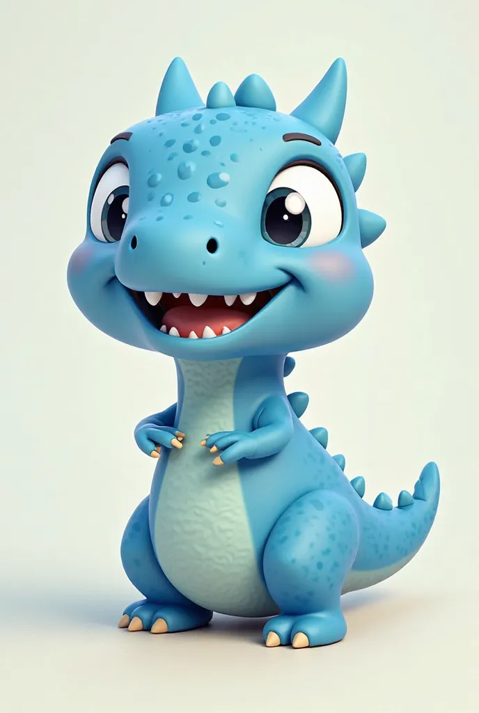 A cute dinosaur , blue, With ears and a very happy adult