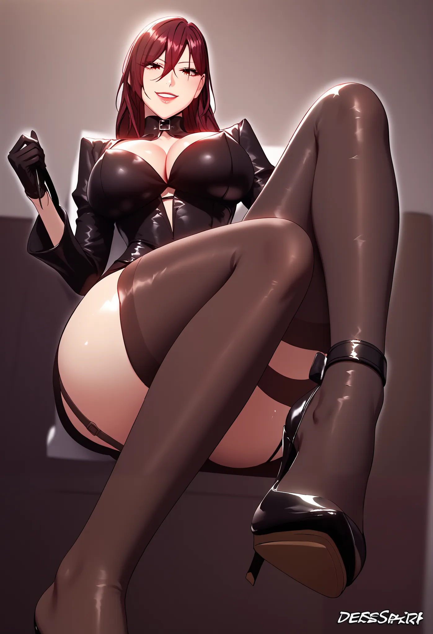 score_9, score_8_up, score_7_up, ASCII work, source_anime, BREAK, 1women, solo, (( gyong-eun, slim waist, wide hips, beautiful skin, beautiful red hair, beautiful long hair, clear eyes, sharp red eyes, hair between the eyes, beautiful eyes, big and thick b...