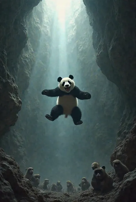 Panda falling froom 209 meters deep cave with babus