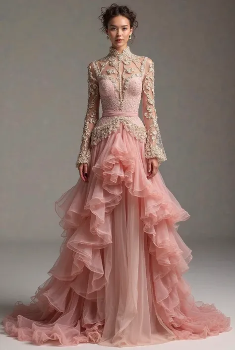 Exclusive Modest Gown Concept: "Ethereal Majesty"

A fusion of structural elegance, cascading ruffles, asymmetric draping, and intricate embellishments.

1. Overall Inspiration from References:

From Image 1 (Pink Ruffled Gown): Flowing cascading ruffles w...