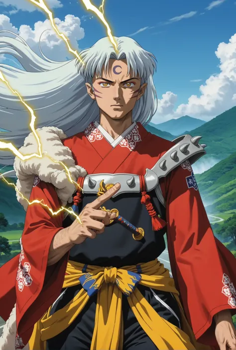 score_9, score_8_arriba, score_7_arriba,     source    _  animated,
Sesshomaru, Sesshomaru,   long hair, yellow eyes, White hair, male focus pointy ears, facial brand , creciente,   forehead mark  ,
  Japanese clothing, armor, by,
 exterior, landscape,
loo...