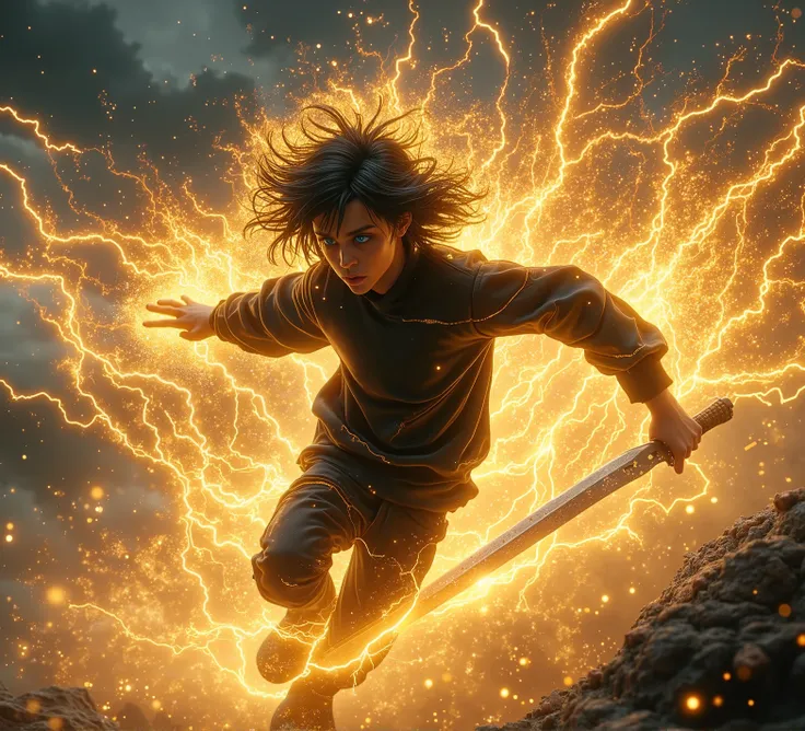 score_9, score_8_arriba, score_7_arriba, , score_chico flying sobre el cielo _flying, golden electricity, Heavens, Wind waves, flying, In wind, a _ young black-haired boy_ boy full of electric energy, flying en el cielo a, in the background a storm...