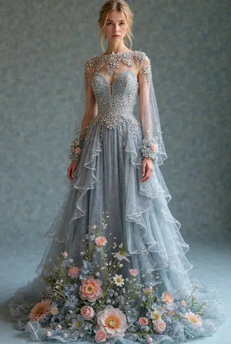 Celestial Bloom" – 3D Floral & Draped Sculptural Gown

Concept:

Inspired by the cosmos and blooming flowers, this gown features cascading 3D floral appliqués, sculptural drapes, and layered textures, creating an ethereal yet structured look.

Design Detai...