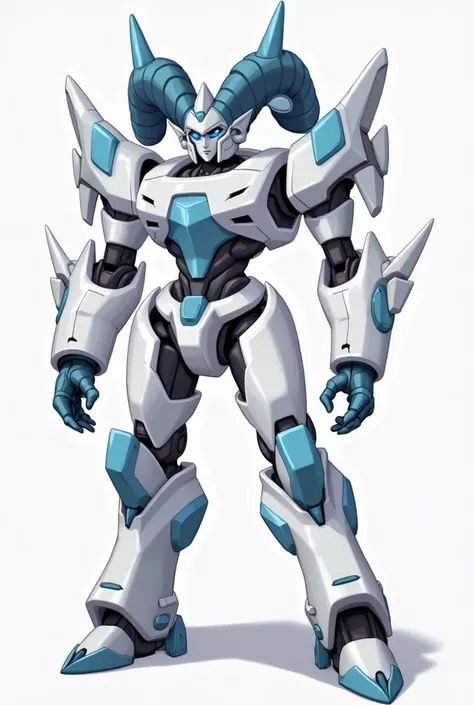 Bighorn is a mech/transformer. He is short-average height. He has more of a feminine build. He has a nice body and wipe hips. He is mostly white, light blue-grey tones with light blue and dark grey/silver accents. He has dark blue/grey-ish horns that resem...