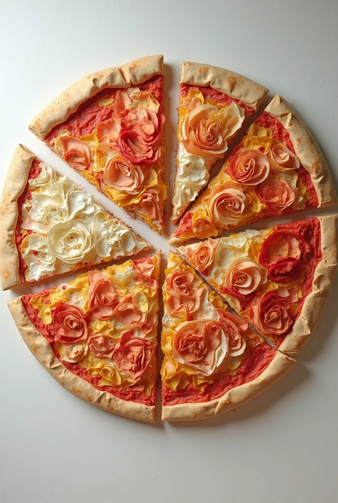 A large pizza created with Chinese paper in fragmented effect 