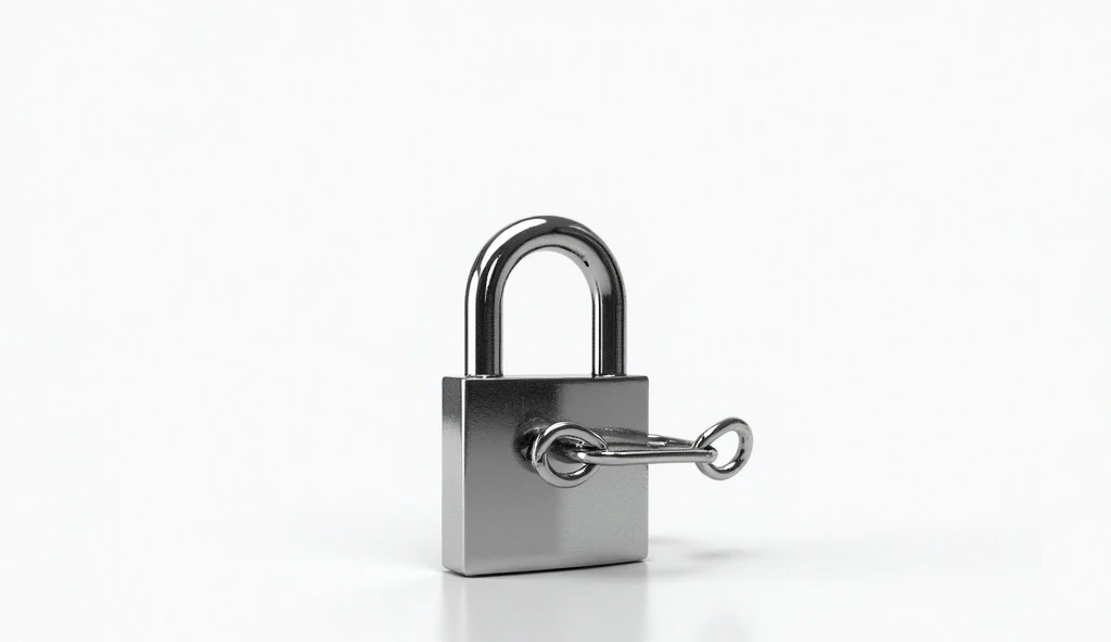 Shiny silver padlock secured on a metal chain isolate on white background realstic and high resulation
