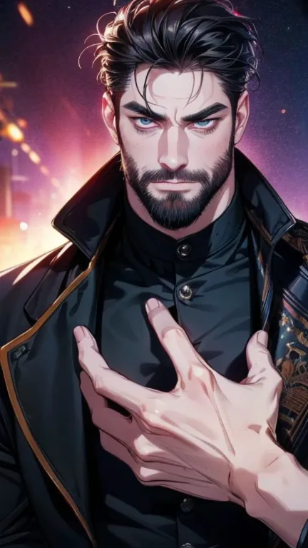 (   imbecile ,4K,8k,     highres,  masterpiece:1.2),     ultra-detailed,(Realistic,photoRealistic,photo-Realistic:1.37),36-year-old man,3 day beard,cute anime ,Portraits,strong,masculine,     dark hair,sharp jaw,          mesmerizing eyes          ,     pe...