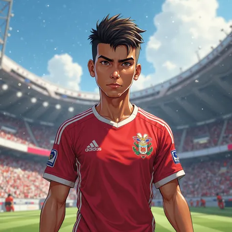 Create the studio image of Peruvian ren ready for a soccer tournament