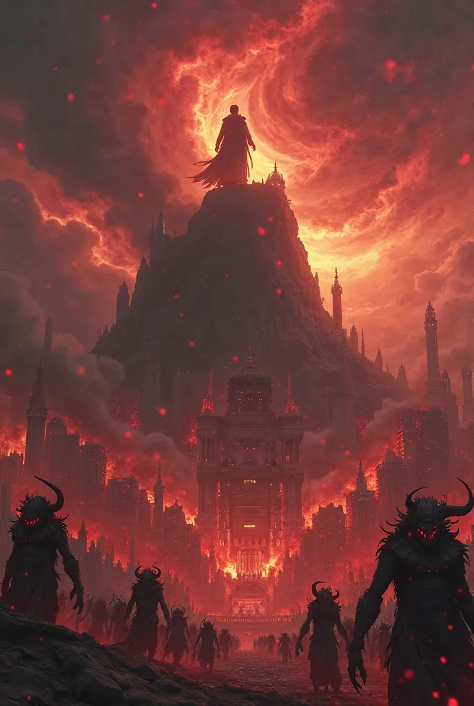 Visual Prompt:

A post-apocalyptic city engulfed in chaos—towers crumbling, fire raging, and thick black smoke rising into the blood-red sky. The air is heavy with destruction. In the foreground, the monstrous army of Ya’juj and Ma’juj dominates the scene—...