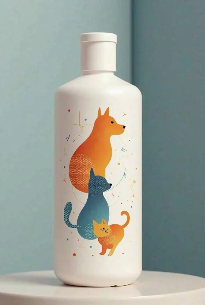 I need you to create a modern, original, creative and eye-catching, logo for a shampoo line for dogs and cats and place it in a bottle 