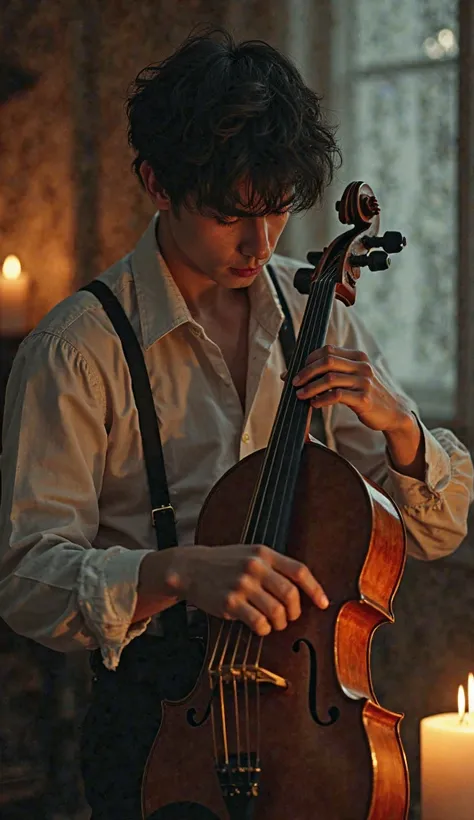 A musician tuning his instrument before playing a beautiful melody.