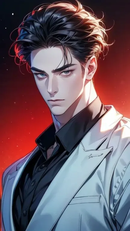 (  manhwa,6k,8k,     highres,  masterpiece:1.2),     ultra-detailed,(Realistic,photoRealistic,photo-Realistic:1.37),36-year-old man,3 day beard,cute anime ,Portraits,strong,masculine,     dark hair,sharp jaw,          mesmerizing eyes          ,     perfec...