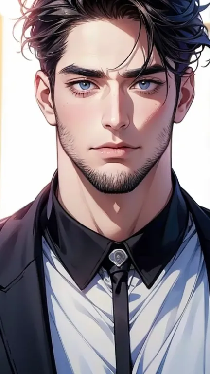 (  shoujo,6k,8k,     highres,  masterpiece:1.2),     ultra-detailed,(Realistic,photoRealistic,photo-Realistic:1.37),36-year-old man,3 day beard,cute anime ,Portraits,strong,masculine,     dark hair,sharp jaw,          mesmerizing eyes          ,     perfec...