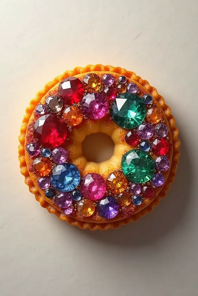 1-hole tart topped with colorful gemstones instead of fruit。