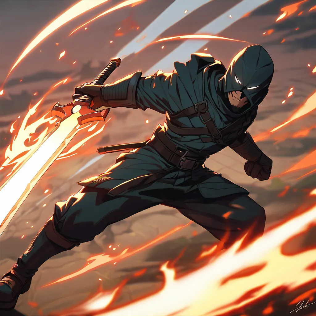 Swordsman using a flame blade attack