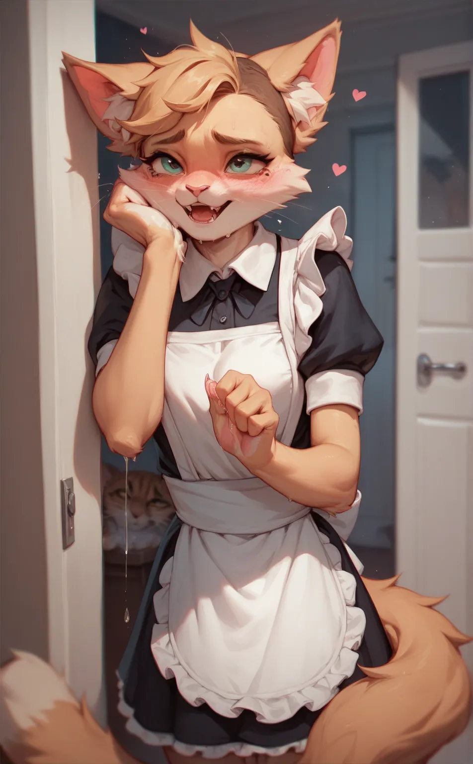 Shy cute furry cat Maid. Hiding stinky disgusting smelling genitals fluids dripping in heat excessive aroused hurting . Begging for imminent rape sex