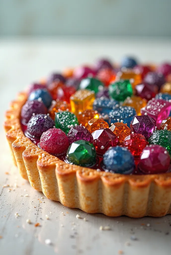 draw a tart topped with colorful jewels。There is no fruit in that tart。