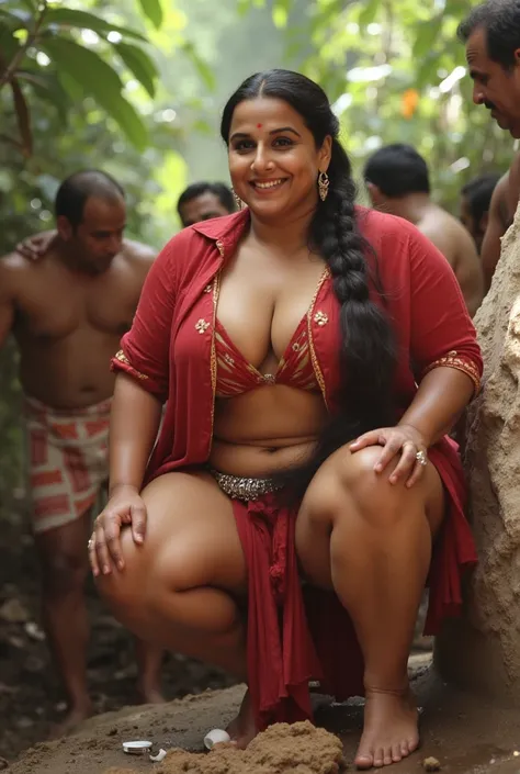 Realistic indian plus size bollywood actress Vidya Balan washing clothes. Exposing her massive gigantic thighs and thick fat calves. Her blouse is very low exposing her massive breast and huge clevage. Her long ruffled hair tied in a braid. She is looking ...