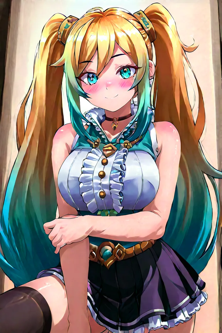 layla (from Mobile Legends Bang Bang), big tits, smile, frontal, seductive pose, blushing