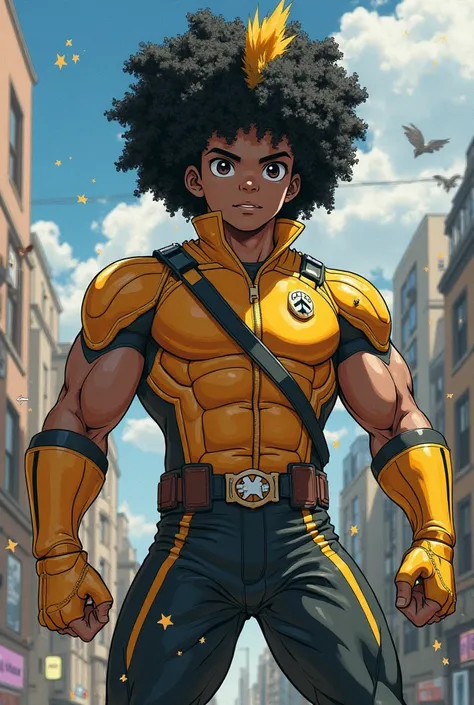 I want to create a character that’s similar to the my hero academia,  But with brown skin and a curly afro with a black & yellow