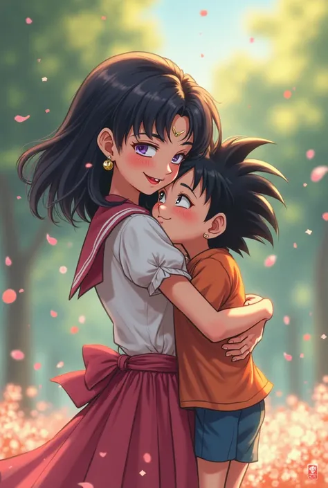 "rei hino (Sailor Moon character)" Do you find adorable "goten ( Dragon Ball Z Character)" and embraces him