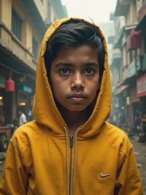 There is a boy from India wearing a yellow hoodie and he looks like Sigma.