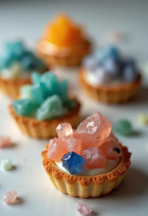 1-hole tarts topped with colorful ores。There is no fruit in that tart。