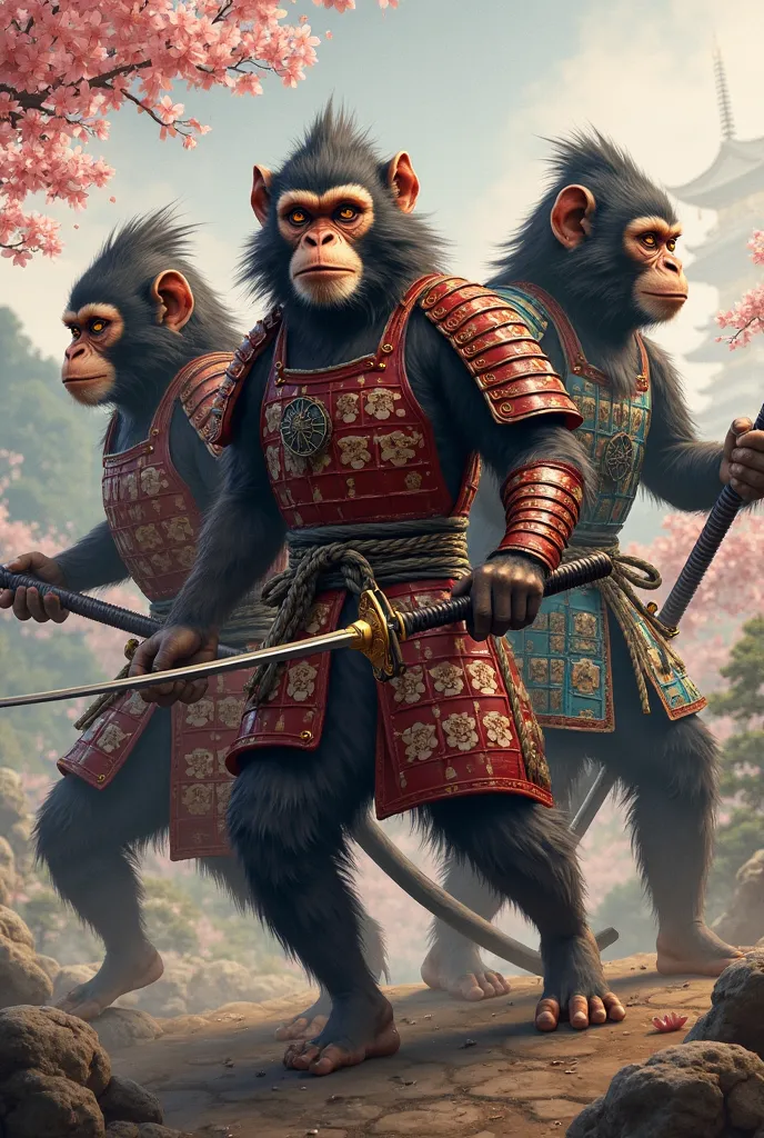  A gang of monkeys from Japan with the features of powerful samurai, only three of them 