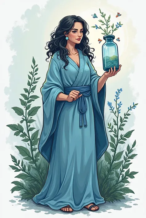 Hazlo  la imágenes simple 
🌿 Dibujo sugerido: A healer with medicinal herbs or a medicine bottle with leaves around it.

You can use colors blue, black and lead as you mentioned before to maintain a uniform design. 

