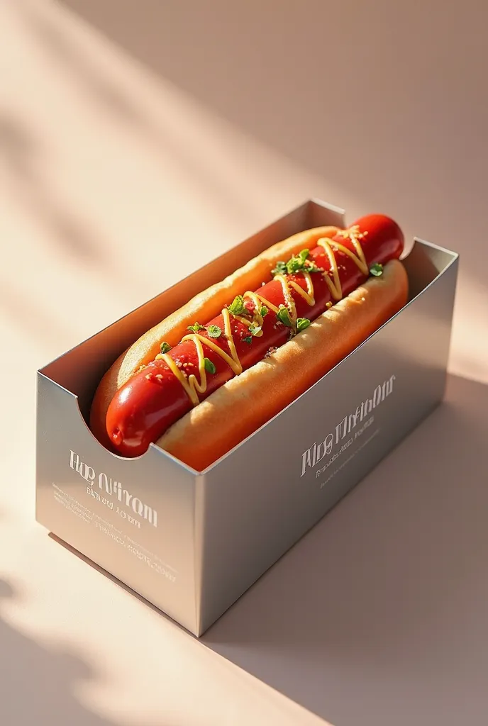 hotdog box and silver color.make it like an ads