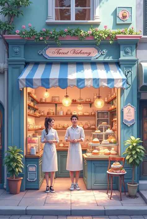 I created a pastry shop in the colors blue and light pink