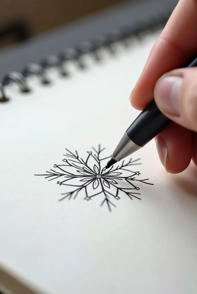 someone is drawing a snowflake with a pen on a paper, plume made of geometry, simple drawing, pen on paper, minimalistic drawing, pen sketch, a drawing, poorly drawn, pen painting, on a notebook page, pencil doodle, pen draw, drawn on white parchment paper...