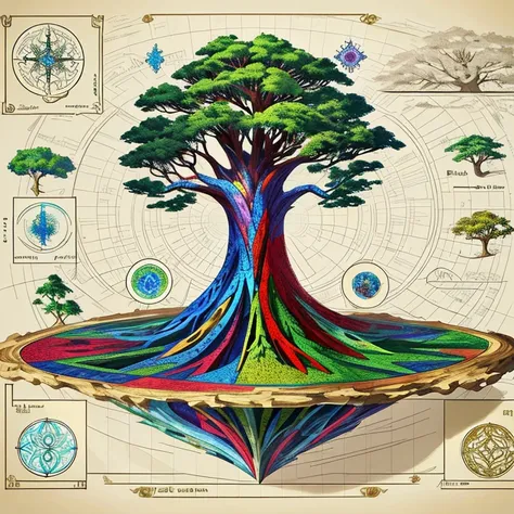   The piece of paper in front of the middle、    stained glass、        Geometric Model      、     spiral、HD,  masterpiece, high detail,  Super Fine, Giant Tree、world tree、god々Shii、World Blueprint、御god木、Two Dragons Protecting Trees、