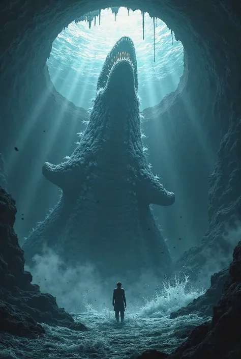 Leviathan rising from a crater deep in the sea