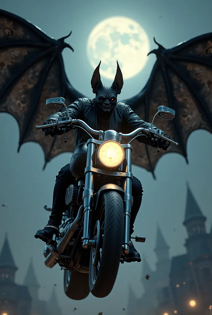 Black bat on a motorcycle