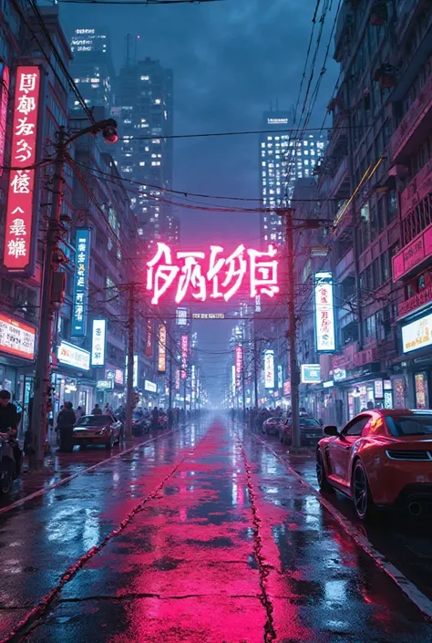 Create me a picture with the word GANG in the middle against the background of a neon city in Japan 