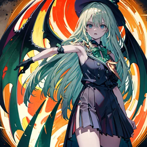 masterpiece, best quality, high quality, detailed, ultra detailed, hyper detailed, insanely detailed, exquisite, beautiful, Full-HD, 16K, highres, absurdres, witch, movie poster, beautiful long green hair, witch costume, large witch hat, standing in the ce...