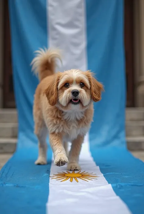 Dog pooping on Argentinian flag 

