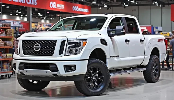 Fronts review picture of Nissan Titan in  white in shopping mol his wheels color white