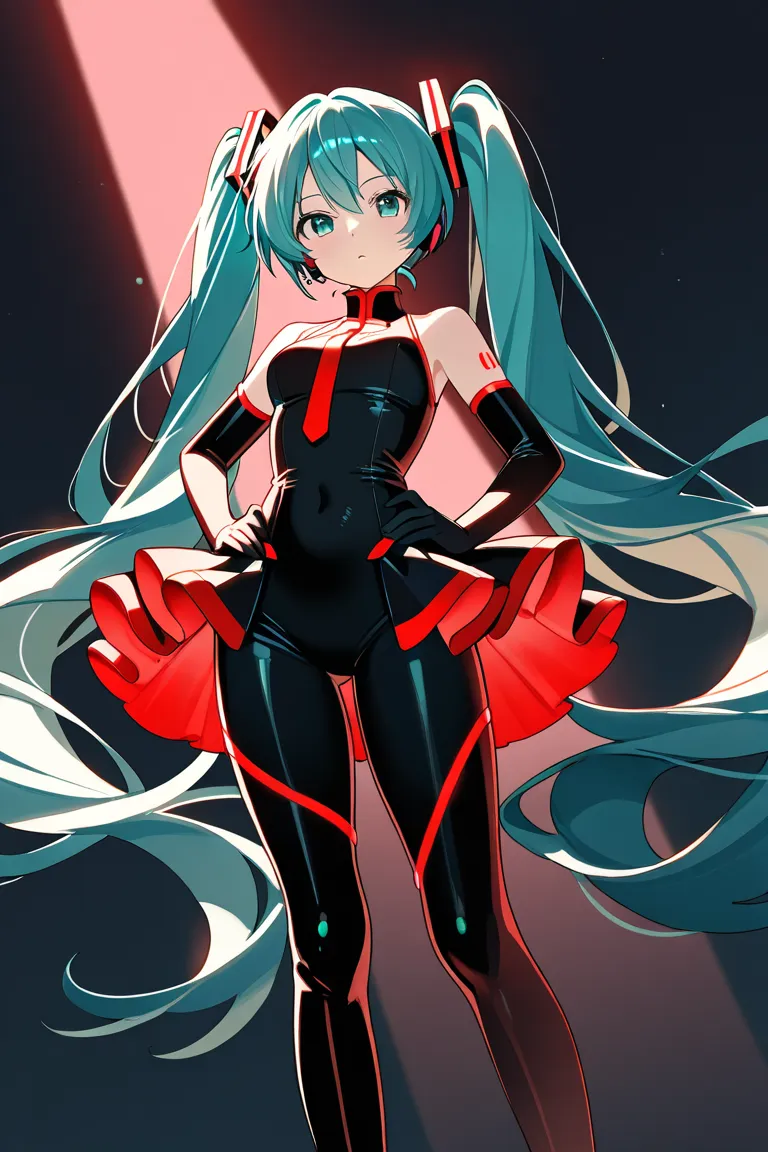 Hatsune Miku in black and red clothing