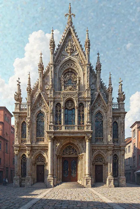 give me a renaissance building with triangle, square and circle reactangke shapes with render