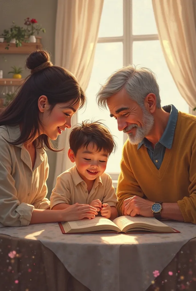 A picture showing a young  learning from his parents through advice or guidance 