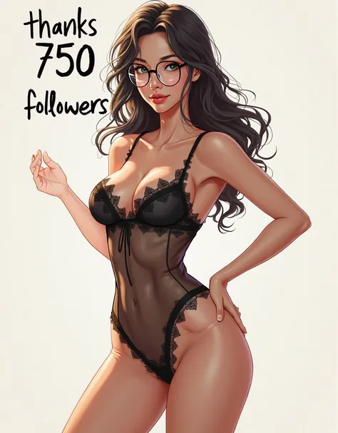 High Resolution, High Quality, High Detail, Masterpiece, Top Quality   , Japanese woman with big boobs and beautiful glasses ,  (((( "Thanks 750 followers" written on it ))))