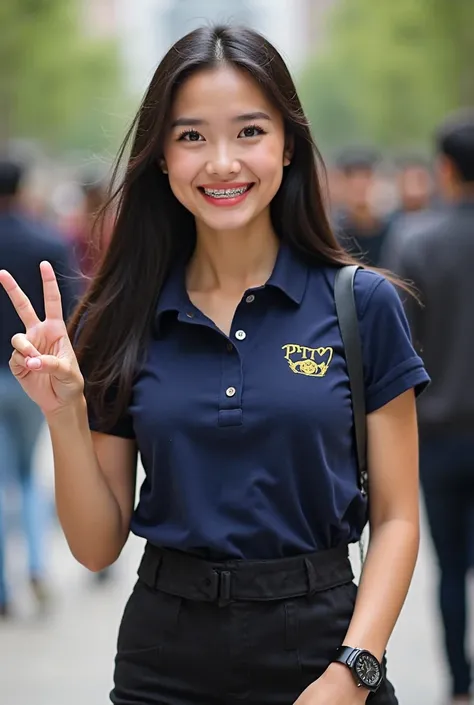 A young woman with a well-proportioned figure, balanced and healthy-looking. She has fair, smooth skin with a slight rosy tint on her cheeks, adding to her vibrant and lively appearance. Her face is oval-shaped with a forehead that complements her overall ...