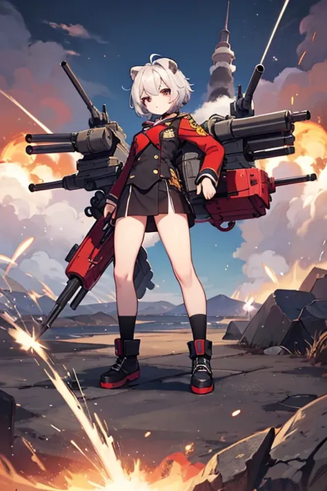 Thunder（Lion）Full body image of
Personality: and is slightly provocative。full of confidence。

Appearance: has short silver hair and red accessories。uniform with a slightly boyish design。

Equipment: Has a powerful missile system、Destroy enemies accurately。...