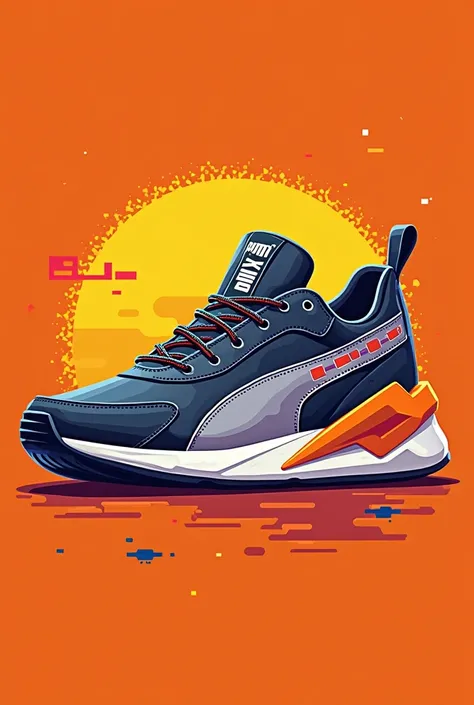 Brand name sneakers Puma orange background 8bit