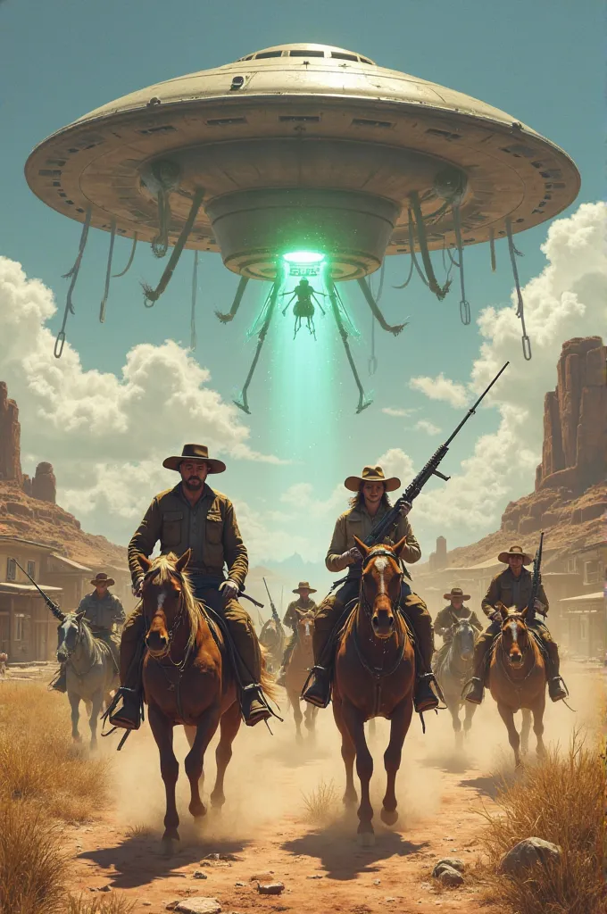 Aliens versus cowboys, where aliens begin to study humans, taking what they have in their families, but the cowboys are opposed to combat, rescuing their relatives who held them as hostages, so they decide to wage war against the aliens..